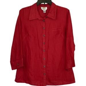 Talbots Petite Irish Linen red button down blouse women's size 14